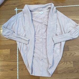 Curved open, round collar sweatershirt cardigan, pale pink